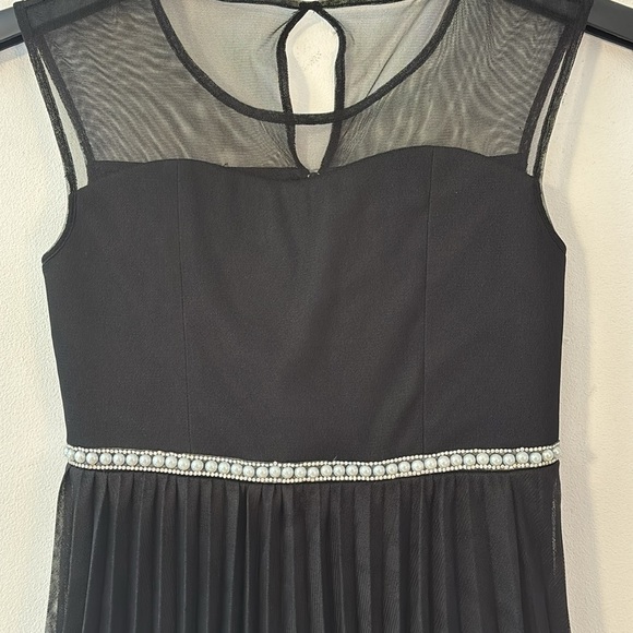 Black Party Dress Girls 12 Pleated Tulle Pearl Fancy Wedding Party Girly Pretty - Picture 8 of 9